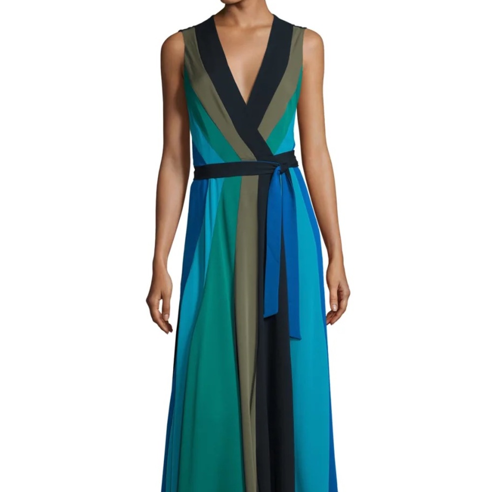 Diane Von Furstenberg Penelope silk blue green wrap dress 8